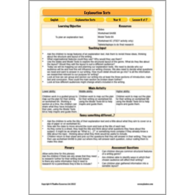 PlanBee Explanation Texts Year 6 - PlanBee English