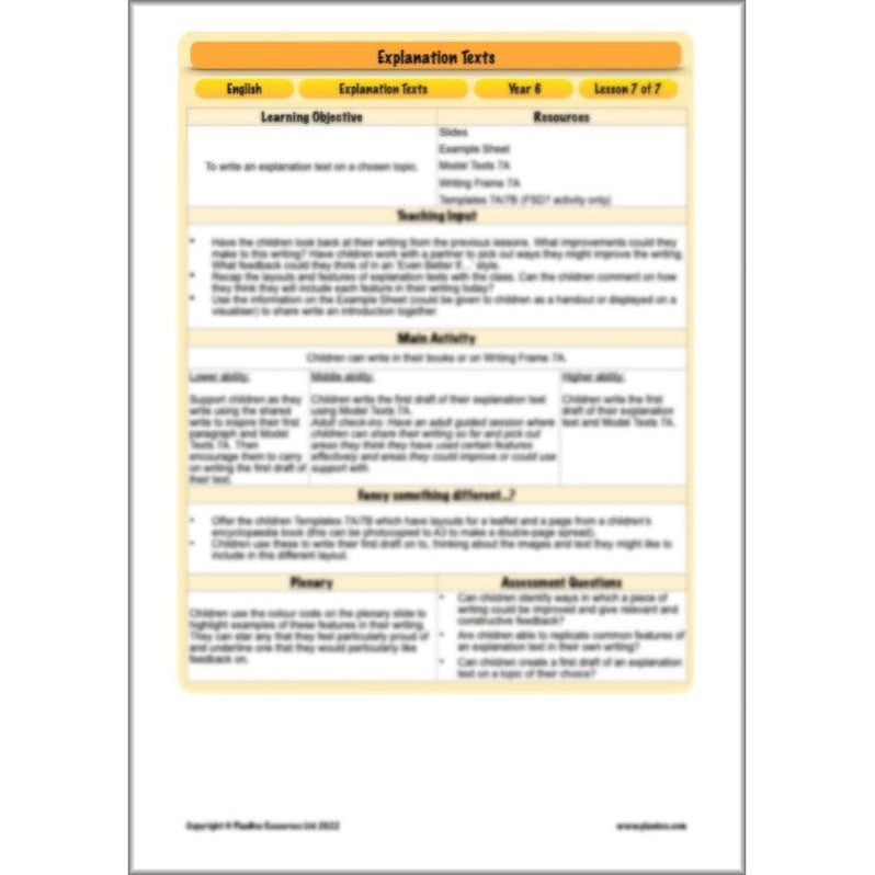 Explanation Texts Year 6 PlanBee English
