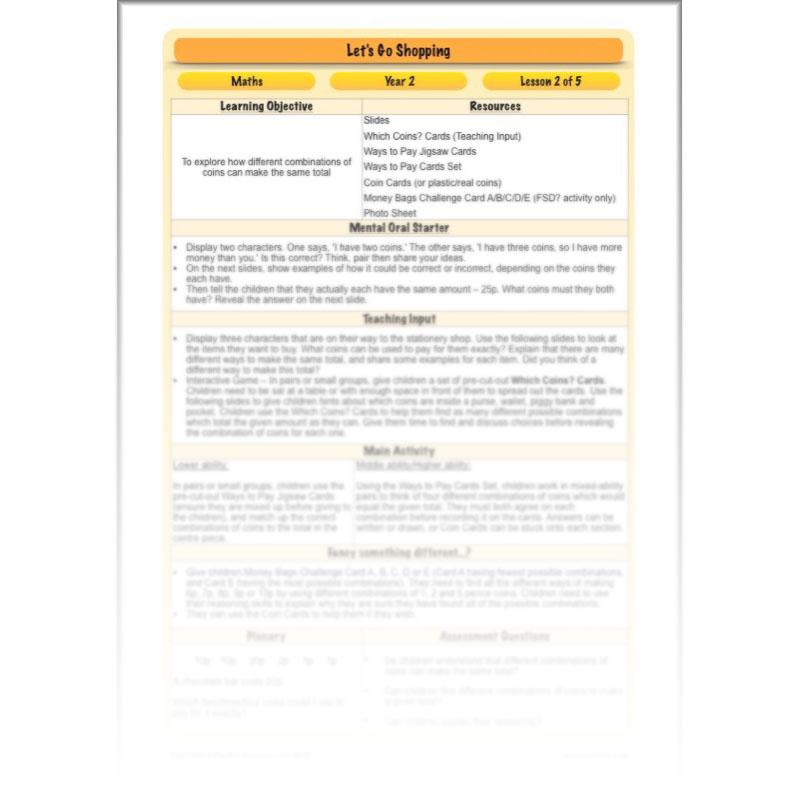 PlanBee Let's Go Shopping: Year 2 Money Maths Activities