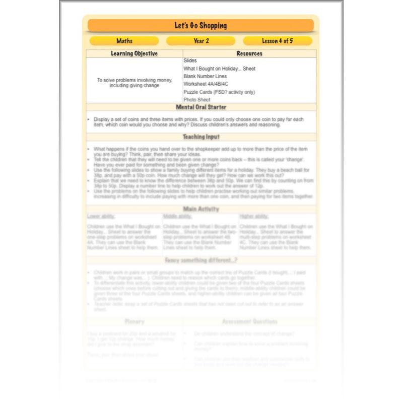 PlanBee Let's Go Shopping: Year 2 Money Maths Activities