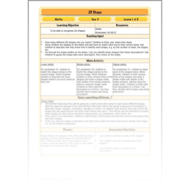 PlanBee 2D Shape Year 3 Maths Lesson Pack by PlanBee