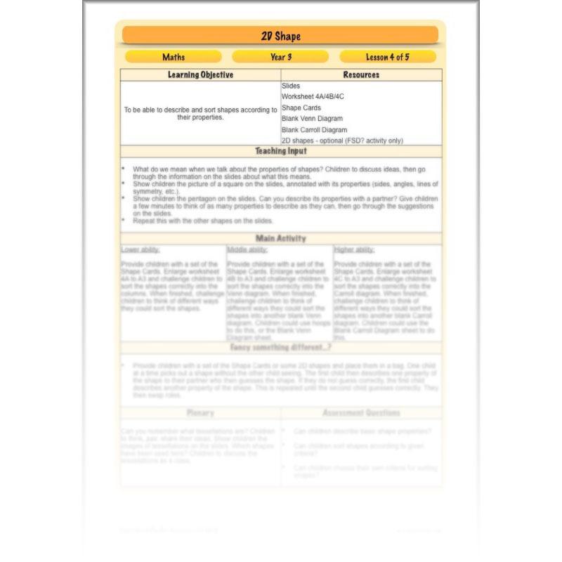 PlanBee 2D Shape Year 3 Maths Lesson Pack by PlanBee