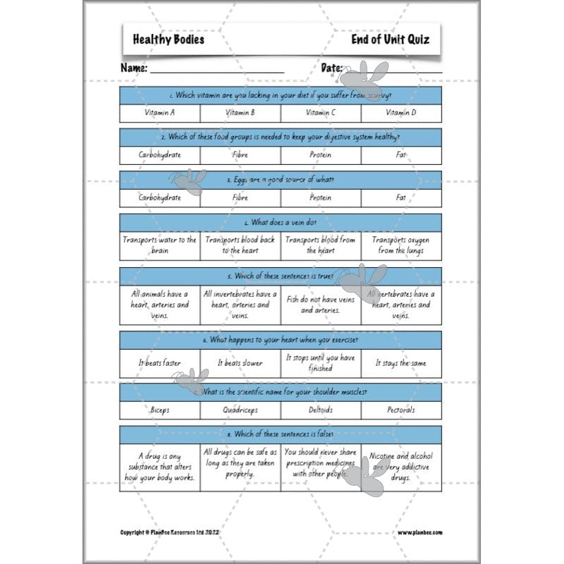PlanBee Healthy Bodies Animals including Humans Year 6 Planning