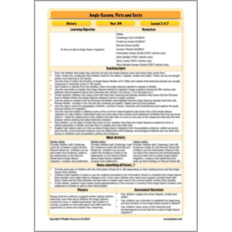 PlanBee Anglo-Saxons, Picts and Scots KS2 | Anglo-Saxons, Picts and Scots Lesson Pack by PlanBee