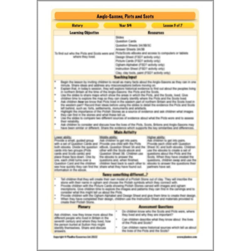PlanBee Anglo-Saxons, Picts and Scots KS2 | Anglo-Saxons, Picts and Scots Lesson Pack by PlanBee