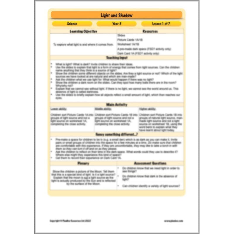 PlanBee Light Year 3 Science Planning Pack by PlanBee