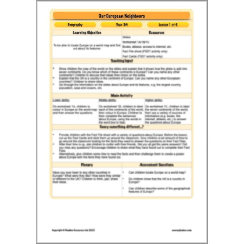 PlanBee Our European Neighbours | Europe KS2 Lesson Plans and Resources