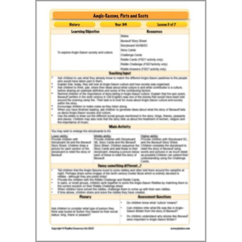 PlanBee Anglo-Saxons, Picts and Scots KS2 | Anglo-Saxons, Picts and Scots Lesson Pack by PlanBee