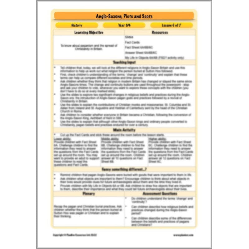 PlanBee Anglo-Saxons, Picts and Scots KS2 | Anglo-Saxons, Picts and Scots Lesson Pack by PlanBee