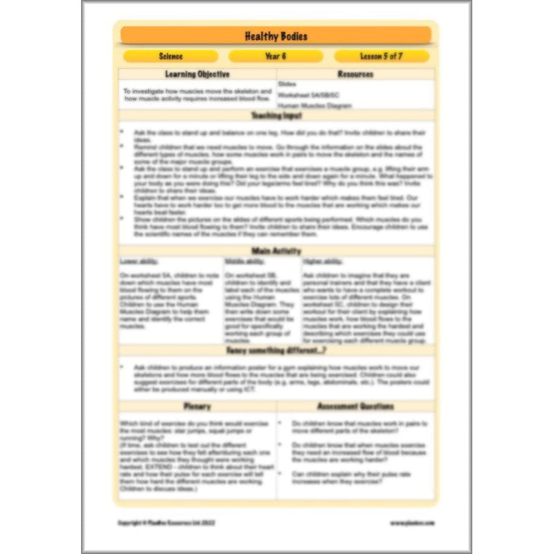 PlanBee Healthy Bodies Animals including Humans Year 6 Planning