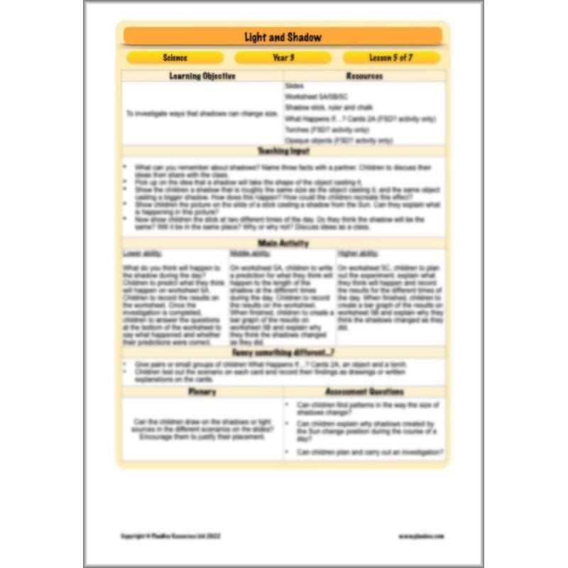 PlanBee Light Year 3 Science Planning Pack by PlanBee