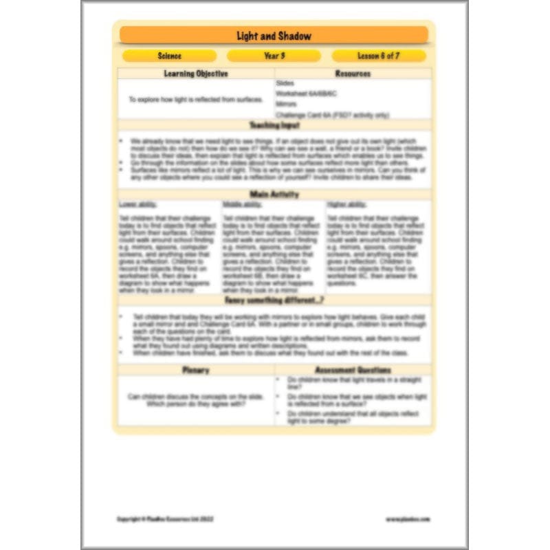 PlanBee Light and Shadow Year 3 Planning Pack by PlanBee