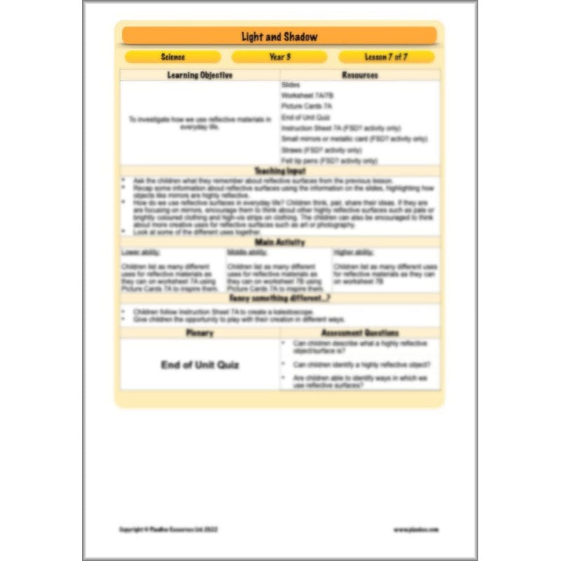 PlanBee Light Year 3 Science Planning Pack by PlanBee