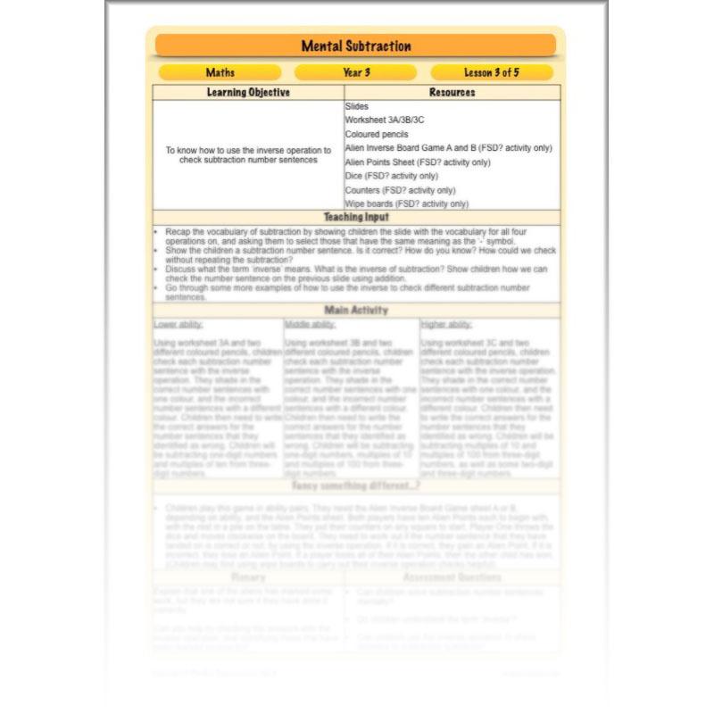 PlanBee Mental Subtraction: Addition and Subtraction Year 3 Maths