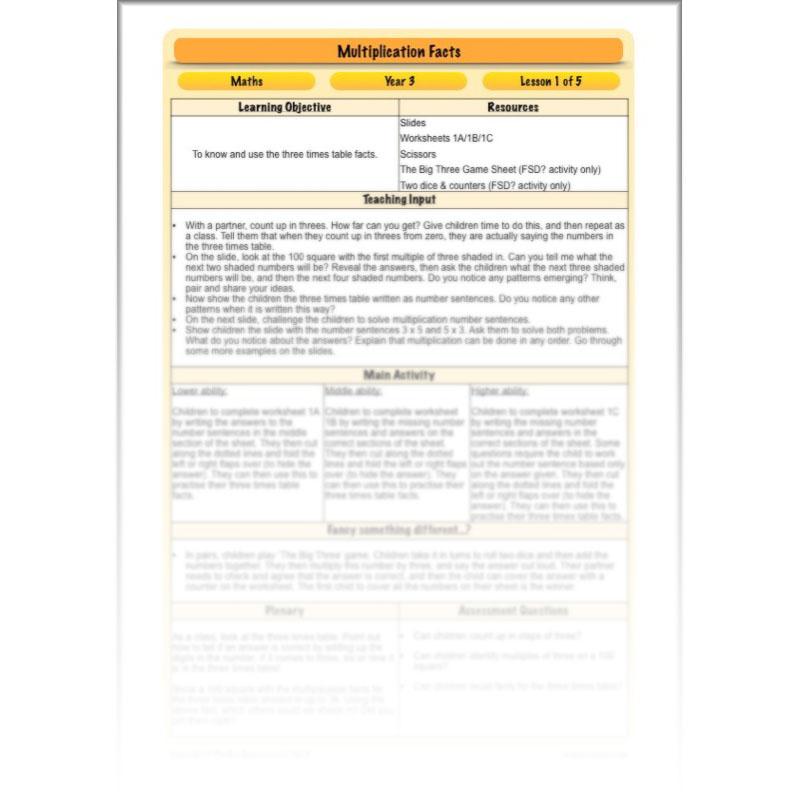 PlanBee Multiplication Facts: KS2 Maths Lessons and Resources for Year 3