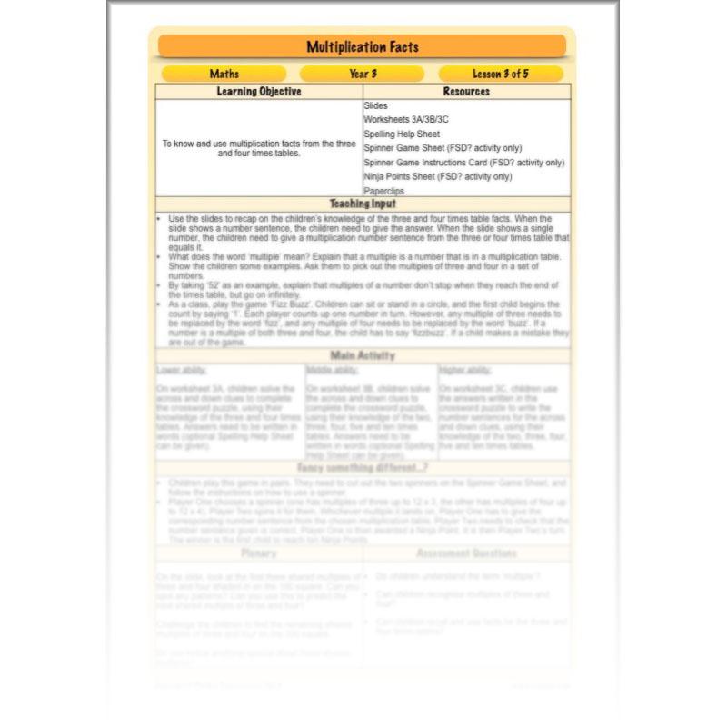 PlanBee Multiplication Facts: KS2 Maths Lessons and Resources for Year 3