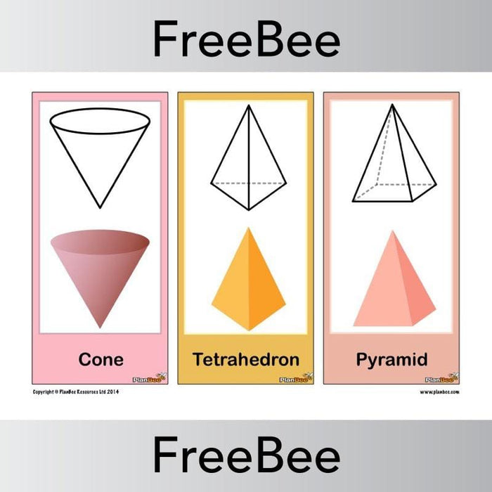 3D Shape Pictures Free Display Cards Cone, Tetrahedron, Pyramid by PlanBee Resource