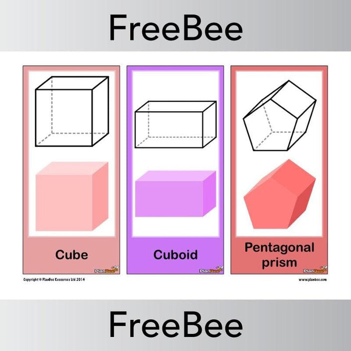 3D Shape Pictures Free Display Cards Cube, Cuboid, Pentagonal prism by PlanBee Resource