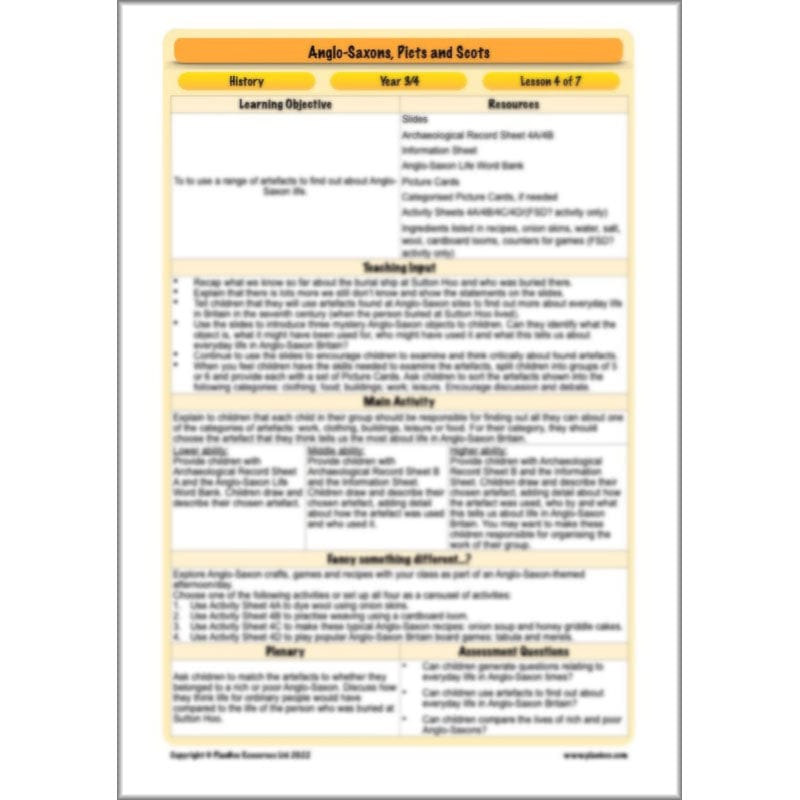 PlanBee Anglo-Saxons, Picts and Scots KS2 | Anglo-Saxons, Picts and Scots Lesson Pack by PlanBee