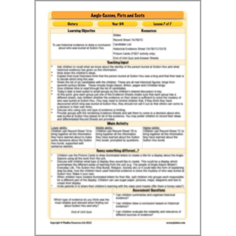 PlanBee Anglo-Saxons, Picts and Scots KS2 | Anglo-Saxons, Picts and Scots Lesson Pack by PlanBee