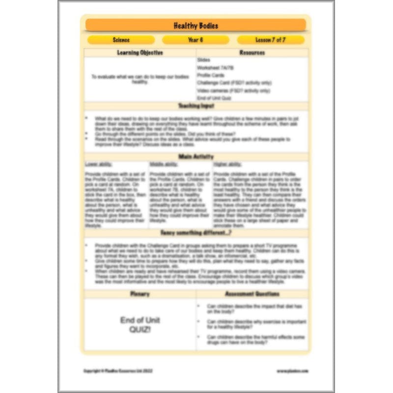 PlanBee Healthy Bodies Animals including Humans Year 6 Planning