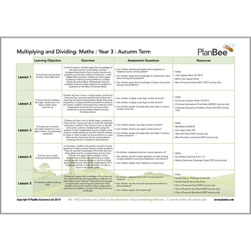 PlanBee Year 3 Maths Curriculum Pack for the Autumn Term | Long Term Planning