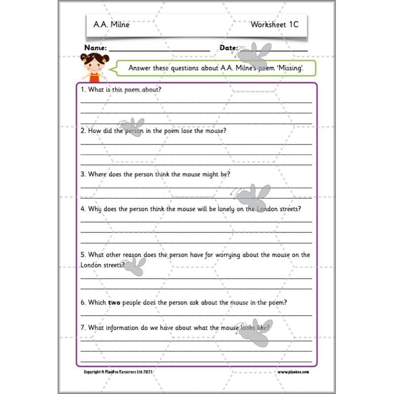A A Milne Poems | Year 2 Poetry Planning by PlanBee