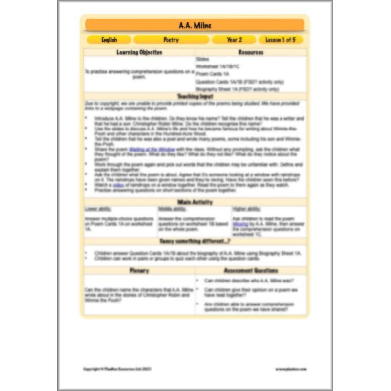 PlanBee Year 2 Poems to Perform - A.A. Milne - 'The End'