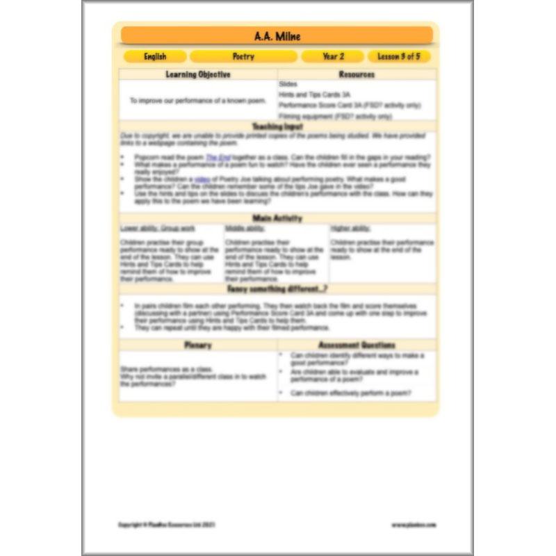 PlanBee Year 2 Poems to Perform - A.A. Milne - 'The End'