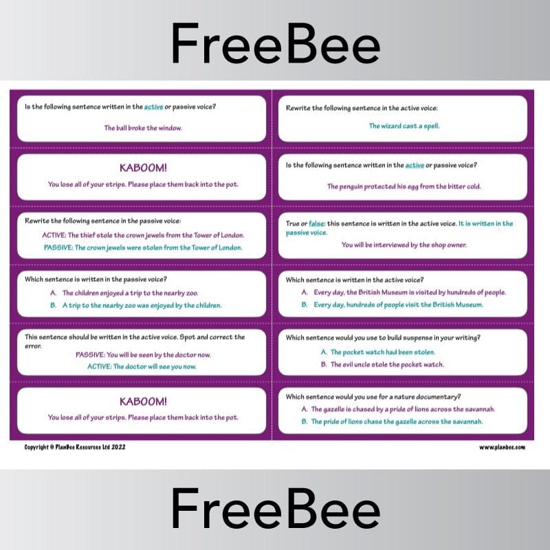 FREE Active and Passive Voice Kaboom! by PlanBee