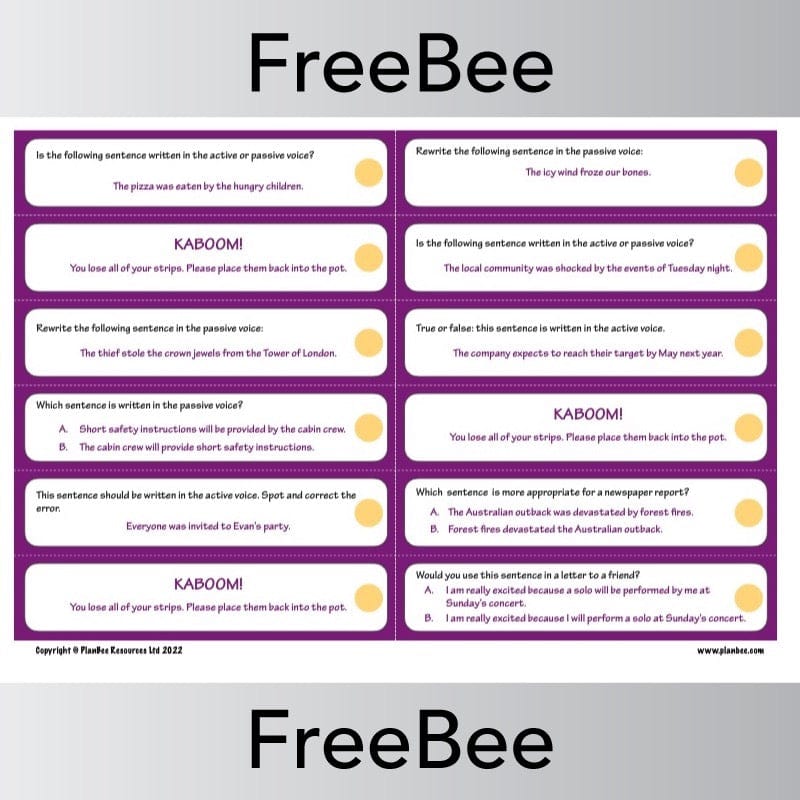 FREE Active and Passive Voice Kaboom! by PlanBee
