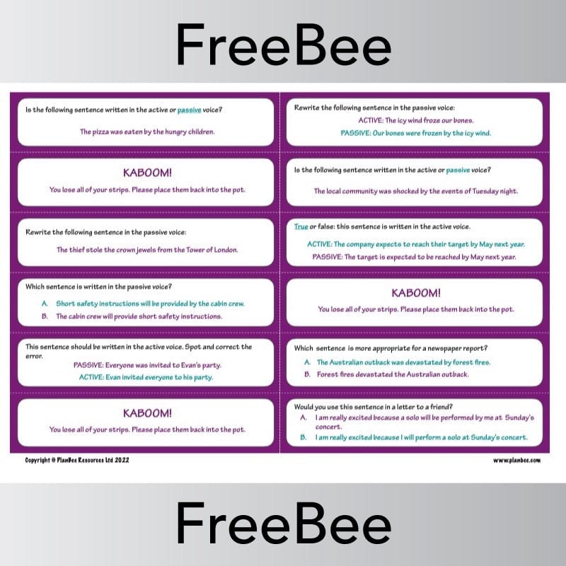 FREE Active and Passive Voice Kaboom! by PlanBee