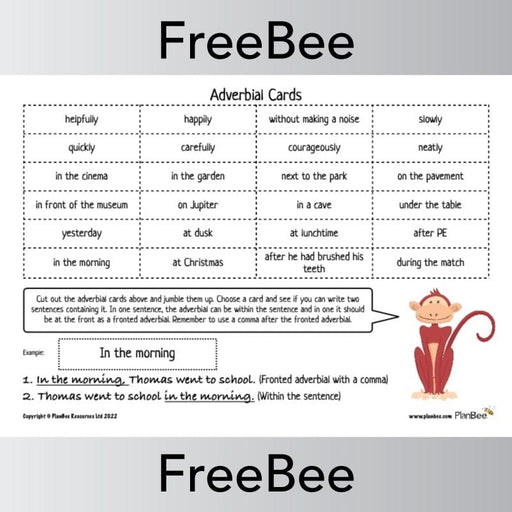 PlanBee FREE Adverbial Cards for KS2 Children from PlanBee