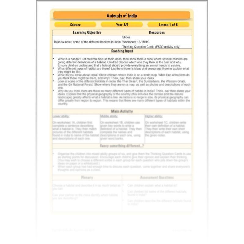 PlanBee Animals of India complete Science scheme of work for KS2