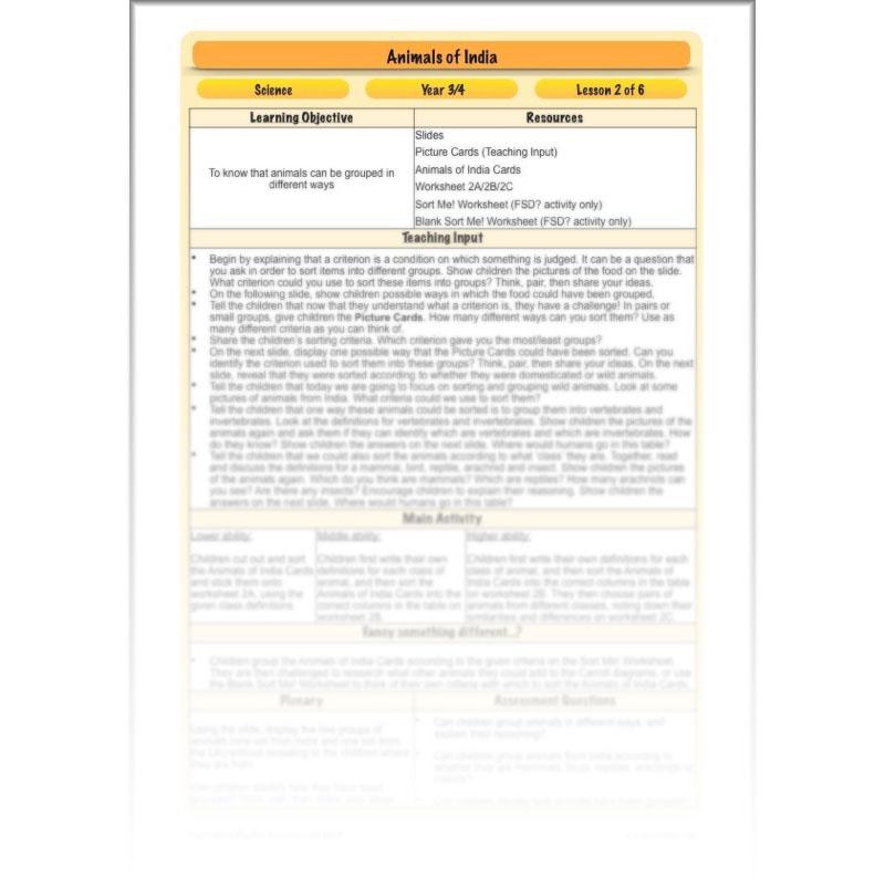 PlanBee Animals of India complete Science scheme of work for KS2