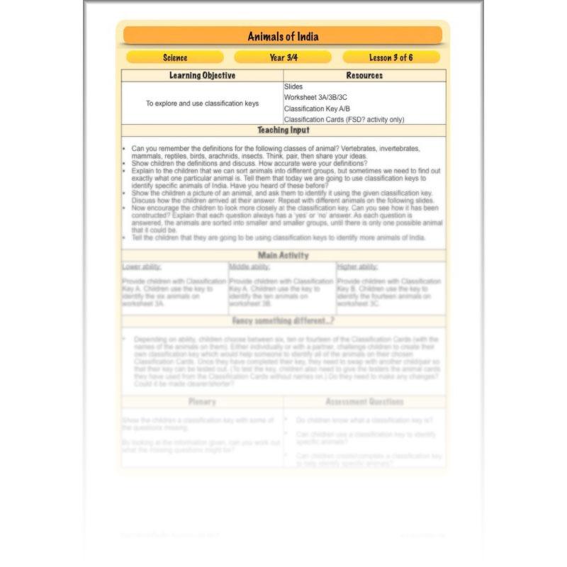 PlanBee Animals of India complete Science scheme of work for KS2