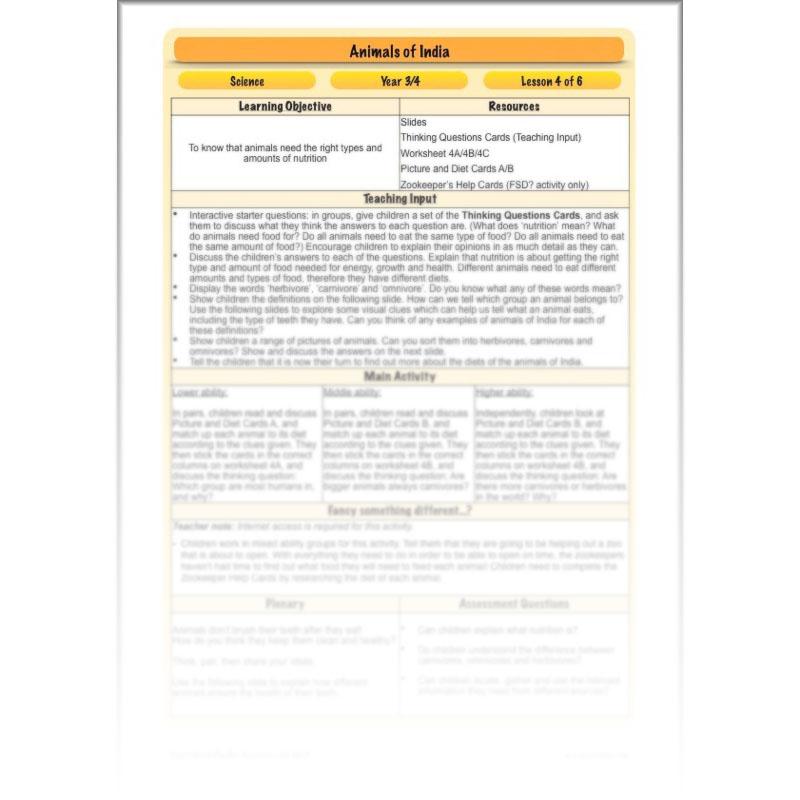 PlanBee Animals of India complete Science scheme of work for KS2