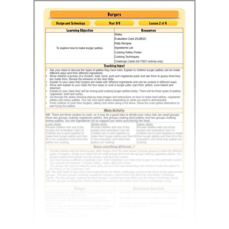 PlanBee KS2 Kids Burger Recipe Lessons by PlanBee