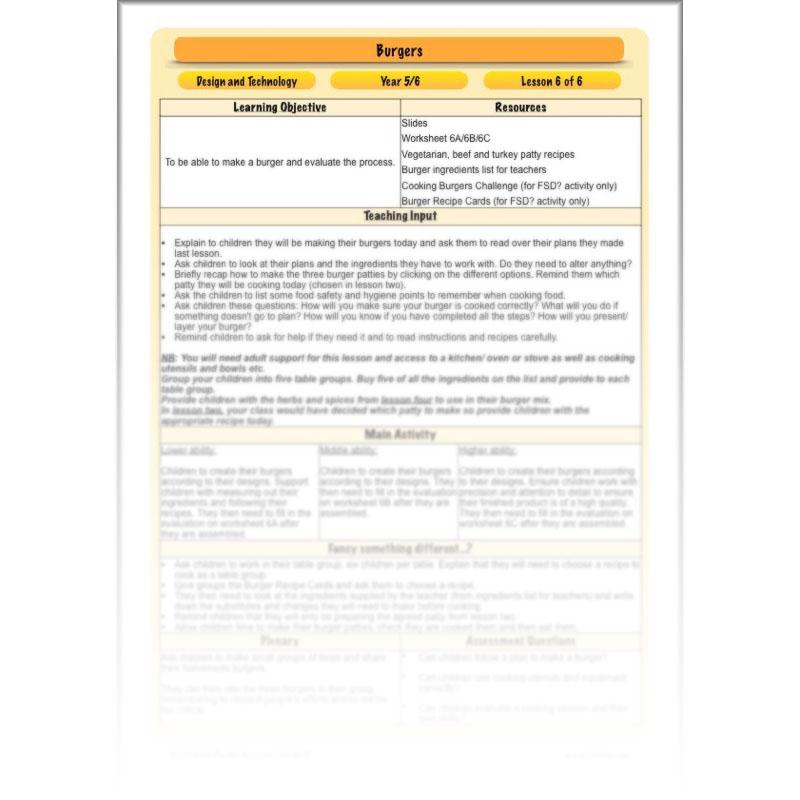 PlanBee KS2 Kids Burger Recipe Lessons by PlanBee