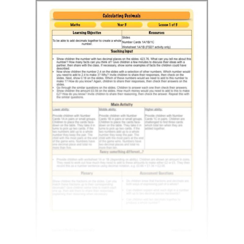 PlanBee Calculating Decimals - Complete Planning - Year 5 Fractions & Decimals