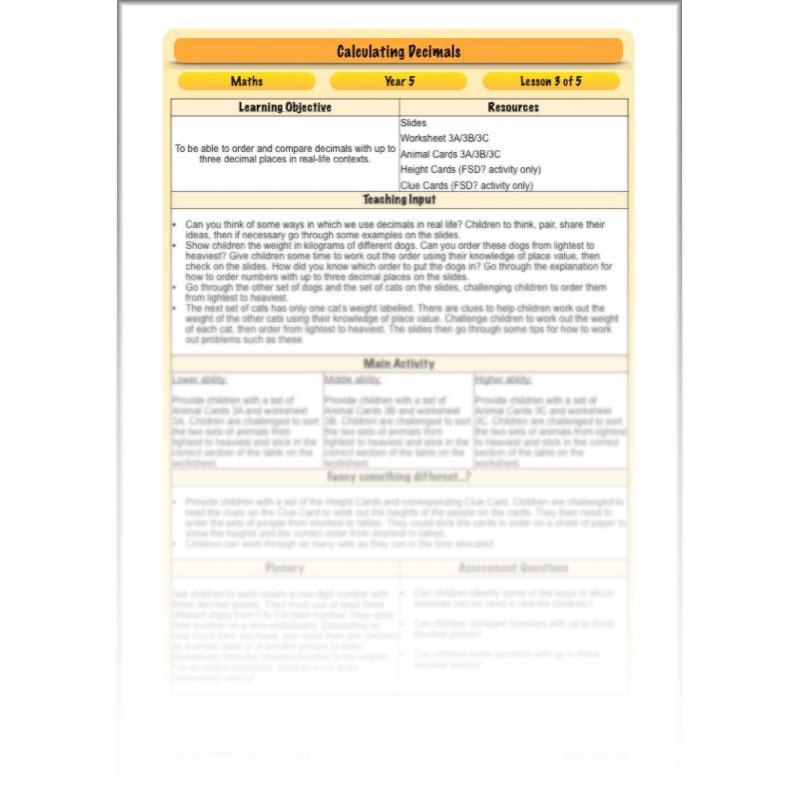 PlanBee Calculating Decimals - Complete Planning - Year 5 Fractions & Decimals
