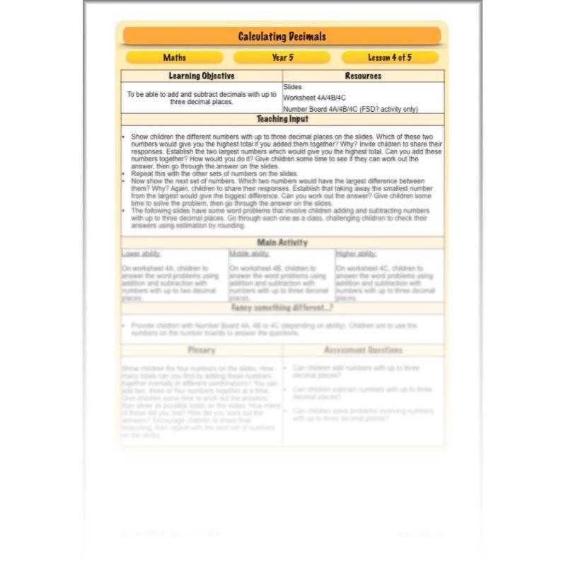 PlanBee Calculating Decimals - Complete Planning - Year 5 Fractions & Decimals