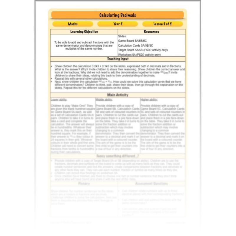 PlanBee Calculating Decimals - Complete Planning - Year 5 Fractions & Decimals