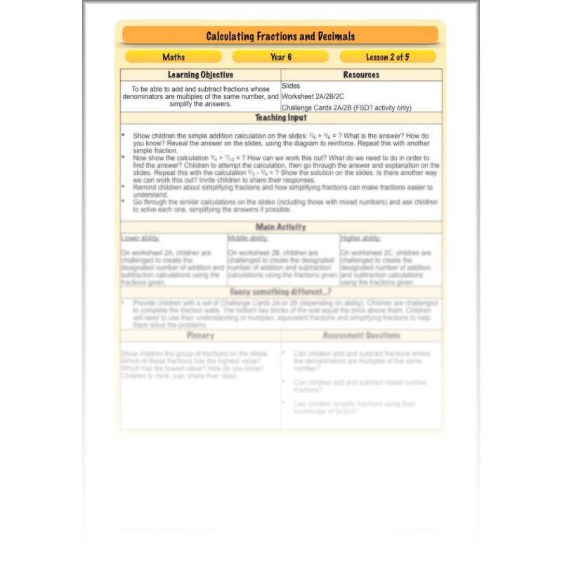 PlanBee Calculating Fractions & Decimals - Year 6 Maths Planning & Resources