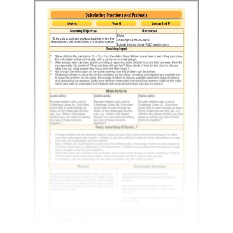 PlanBee Calculating Fractions & Decimals - Year 6 Maths Planning & Resources