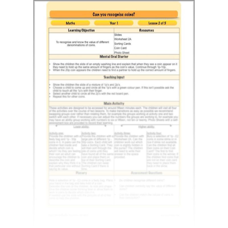 PlanBee Can you recognise coins? Year 1 money planning and activities