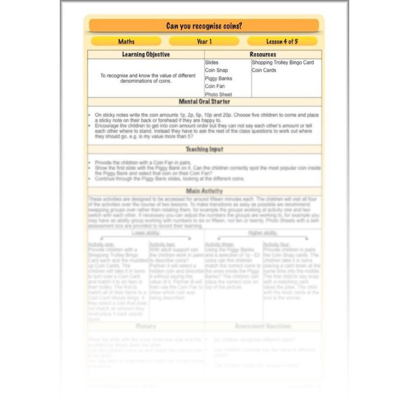 PlanBee Can you recognise coins? Year 1 money planning and activities