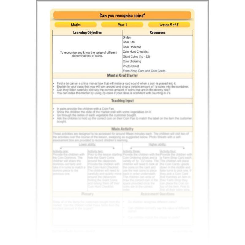 PlanBee Can you recognise coins? Year 1 money planning and activities