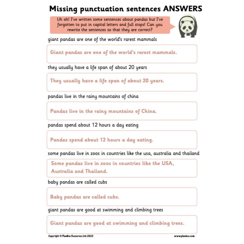 PlanBee Capital Letters and Full Stops Worksheets | PlanBee