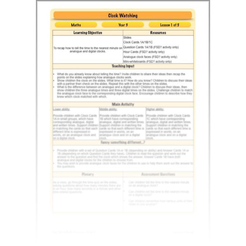 PlanBee Clock Watching | Time Year 3 Maths Lesson Activity Pack